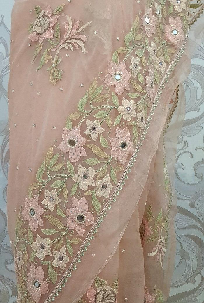 Designer Organza Saree ( Zardozi Work ) - Adah Chikankari