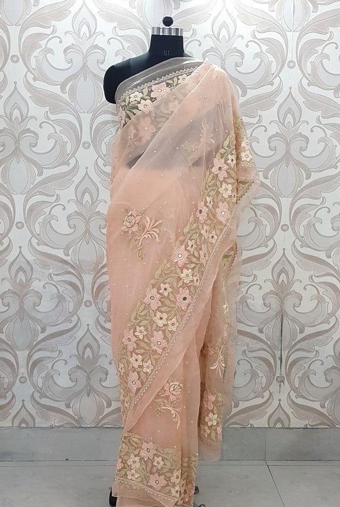 Designer Organza Saree ( Zardozi Work ) - Adah Chikankari