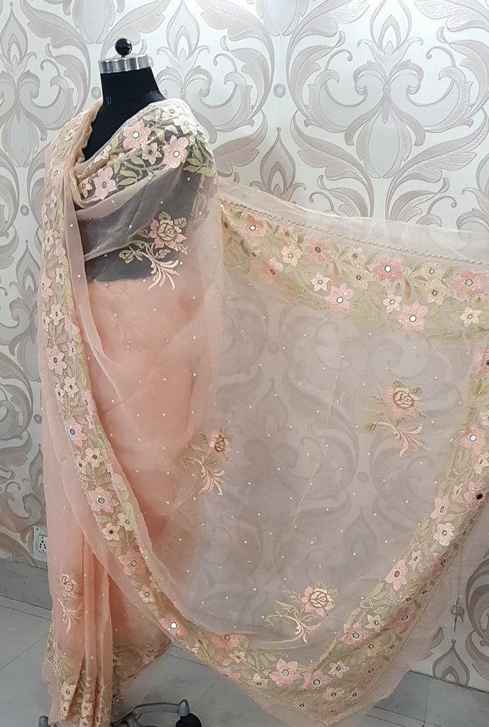 Designer Organza Saree ( Zardozi Work ) - Adah Chikankari