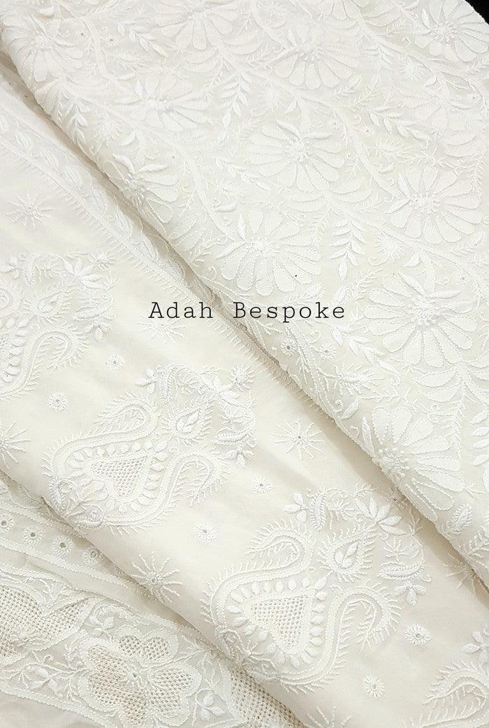 Handmade Ivory Chikankari Saree Pure Georgette Chikankari Saree