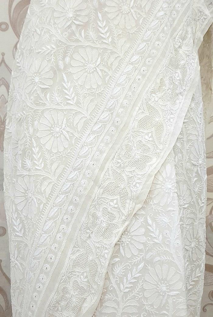 Designer Pure Georgette Chikankari Saree - Adah Chikankari