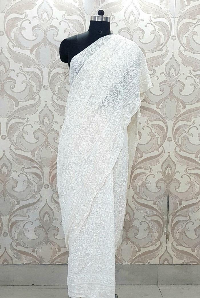 Designer Pure Georgette Chikankari Saree - Adah Chikankari