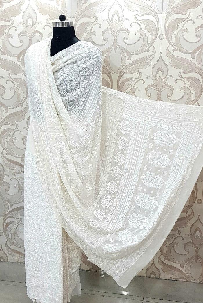 Designer Pure Georgette Chikankari Saree - Adah Chikankari