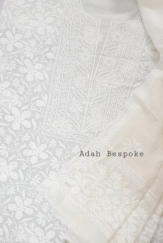 Chikankari Pure Georgette Suit ( Ek & Do Taar ) - Adah Chikankari