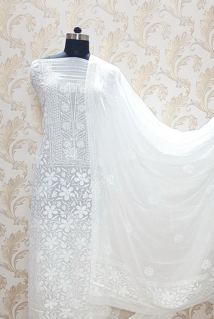Chikankari Pure Georgette Suit ( Ek & Do Taar ) - Adah Chikankari