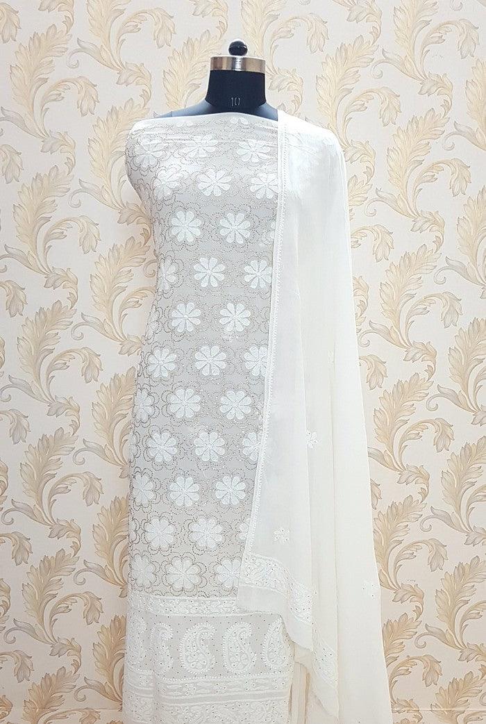 Pure Georgette Chikankari Suit ( Mukaish ) - Adah Chikankari
