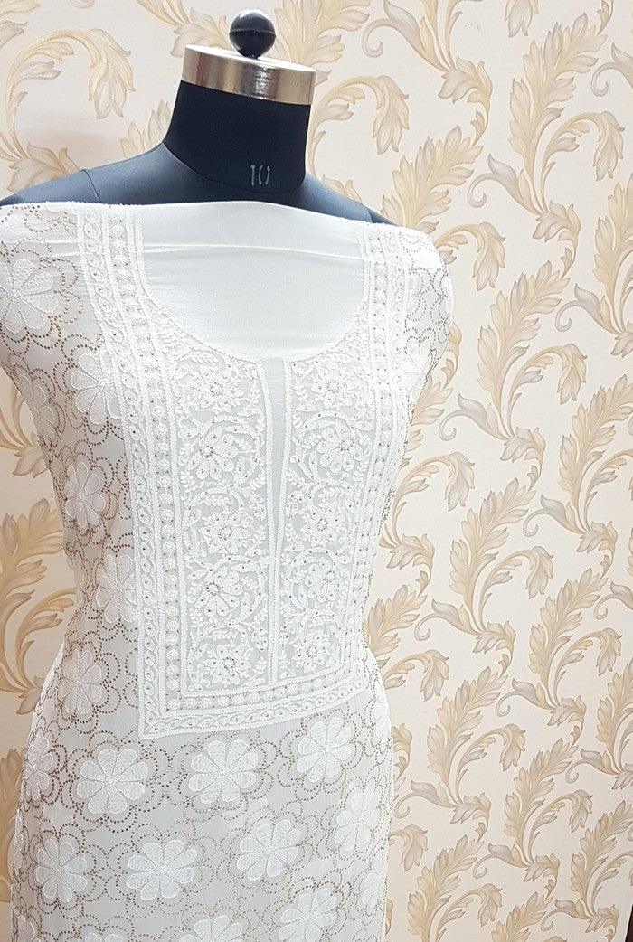 Pure Georgette Chikankari Suit ( Mukaish ) - Adah Chikankari