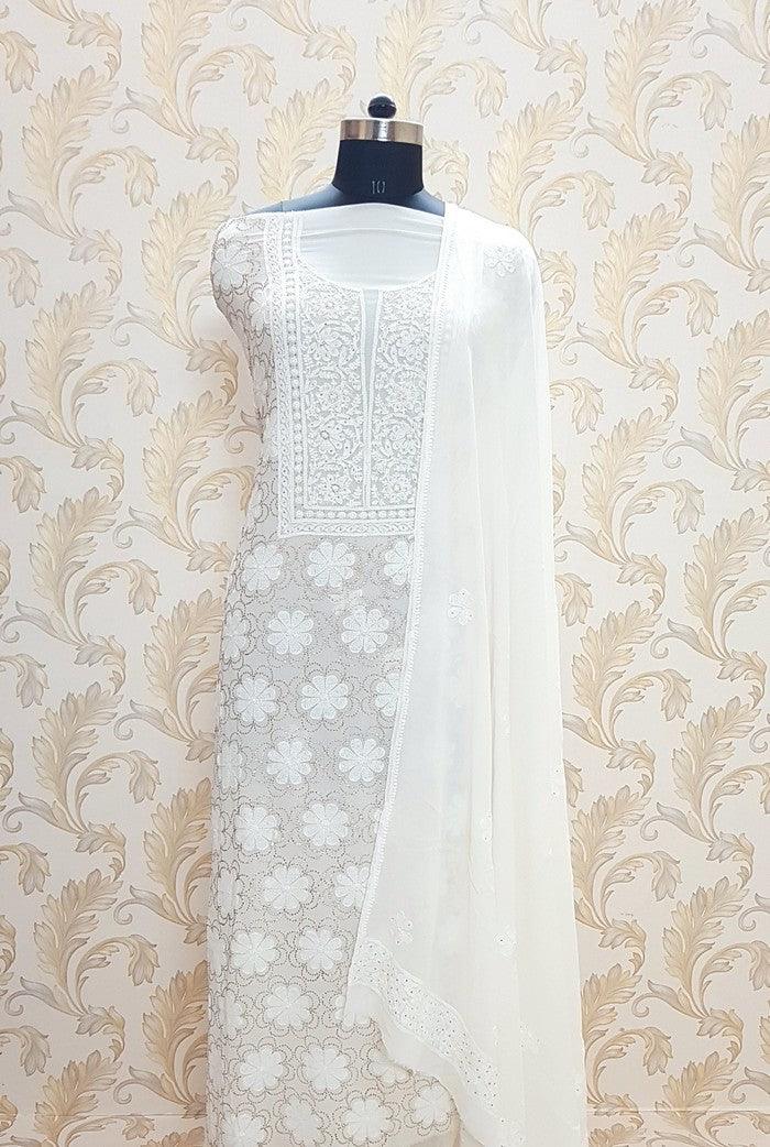 Pure Georgette Chikankari Suit ( Mukaish ) - Adah Chikankari