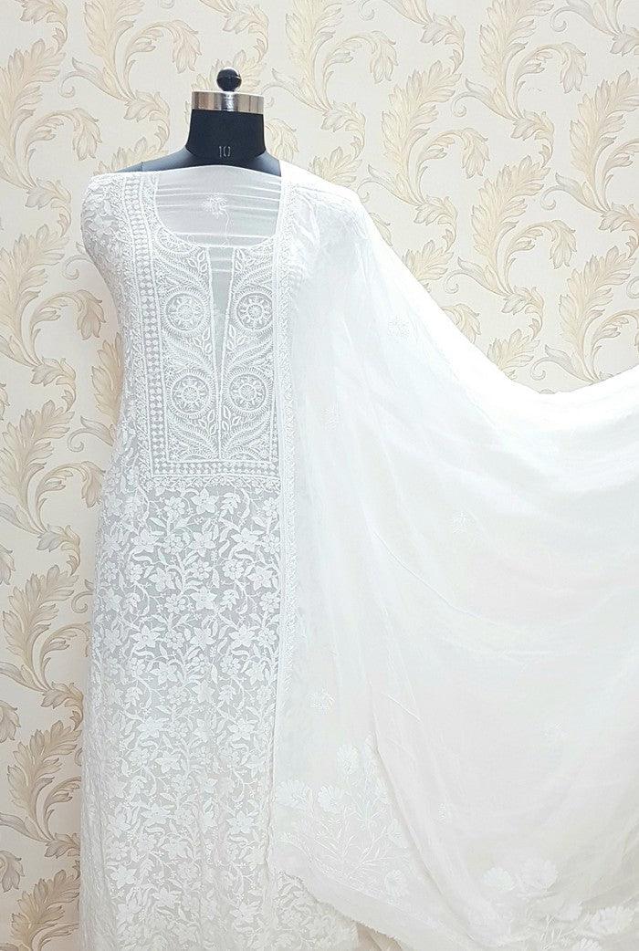 Chikankari Pure Georgette Suit ( Ek & Do Taar ) - Adah Chikankari