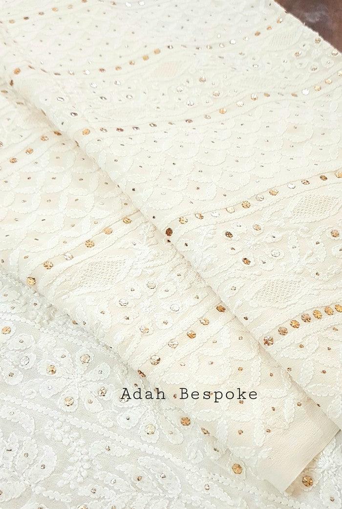 Pure Georgette Chikankari Suit ( Mukaish ) - Adah Chikankari