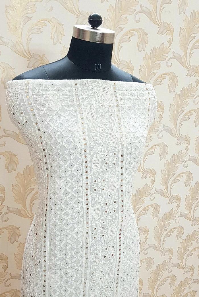 Pure Georgette Chikankari Suit ( Mukaish ) - Adah Chikankari