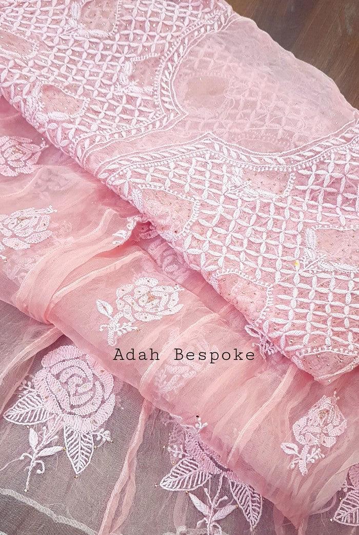 Chikankari Pure Organza Silk Anarkali ( Semi Stitched ) - Adah Chikankari