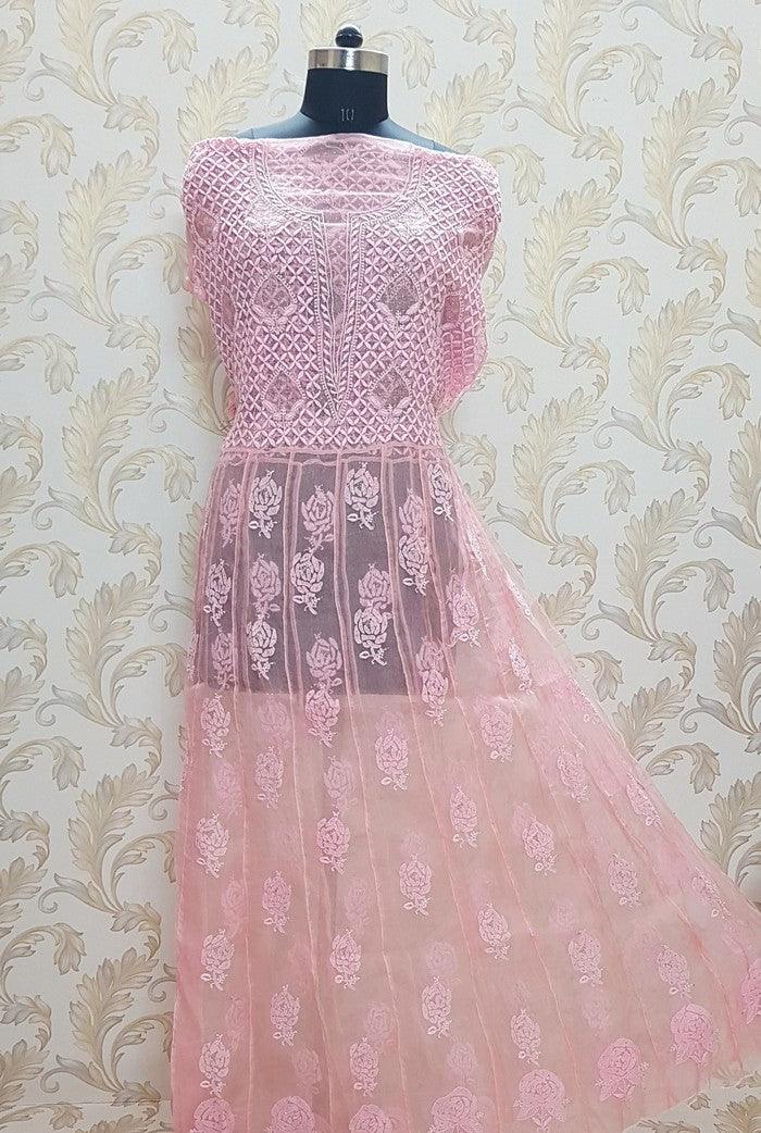 Chikankari Pure Organza Silk Anarkali ( Semi Stitched ) - Adah Chikankari