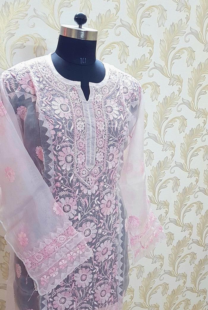 Chikankari Pure Organza Silk ( Kurta & Dupatta ) - Adah Chikankari