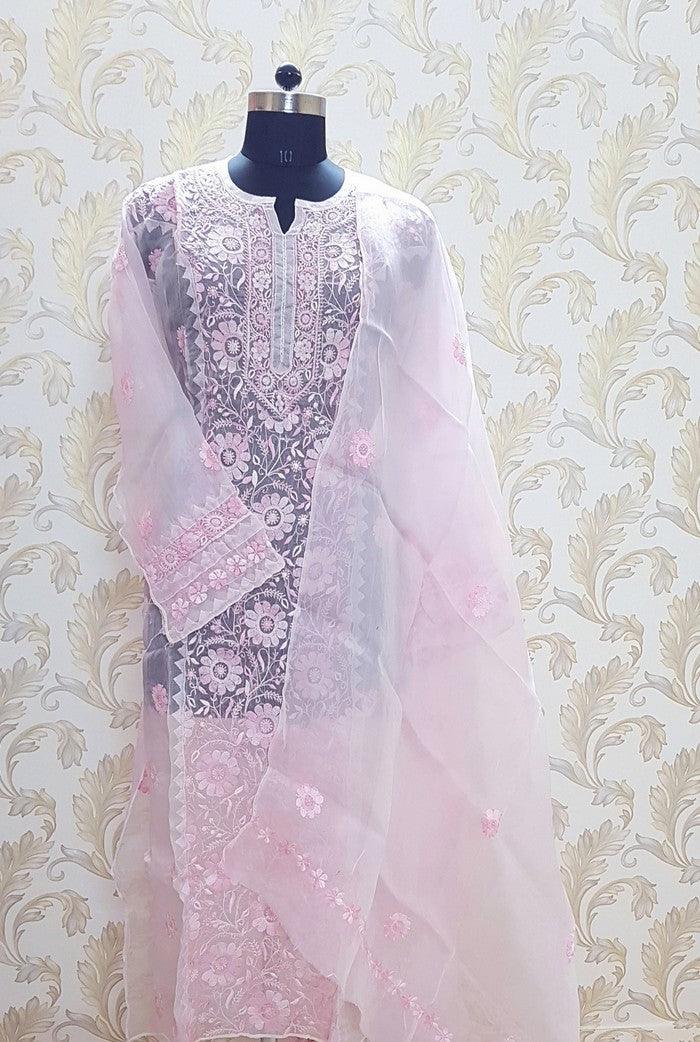 Chikankari Pure Organza Silk ( Kurta & Dupatta ) - Adah Chikankari