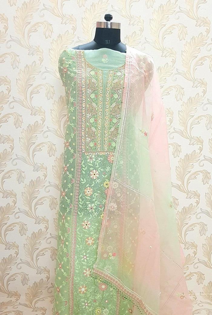 Chikankari Designer Organza Suit - Adah Chikankari