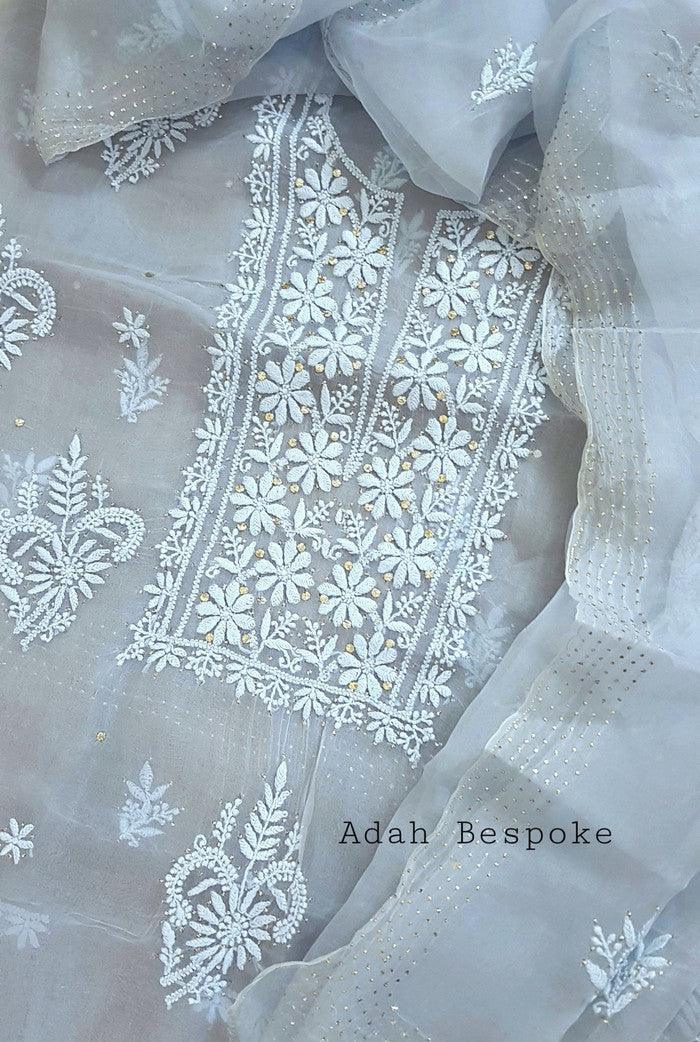 Chikankari Pure Organza Silk ( Kurta & Dupatta ) - Adah Chikankari