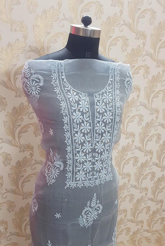 Chikankari Pure Organza Silk ( Kurta & Dupatta ) - Adah Chikankari