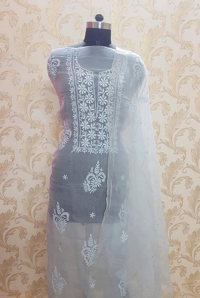 Chikankari Pure Organza Silk ( Kurta & Dupatta ) - Adah Chikankari