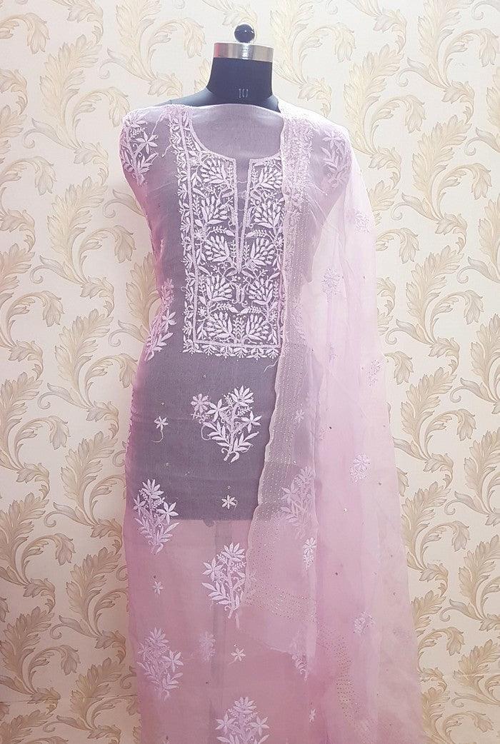 Chikankari Pure Organza Silk ( Kurta & Dupatta )