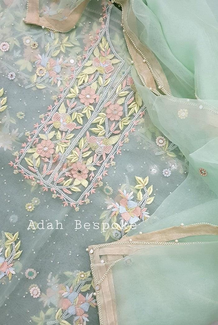 Chikankari Designer Organza Suit - Adah Chikankari
