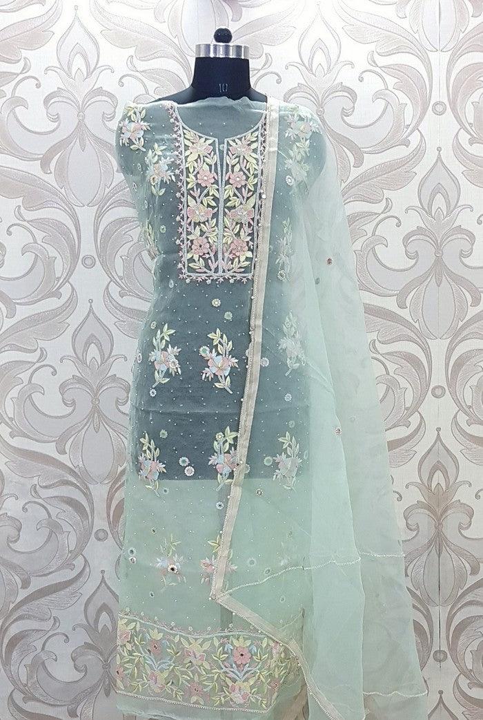 Chikankari Designer Organza Suit - Adah Chikankari