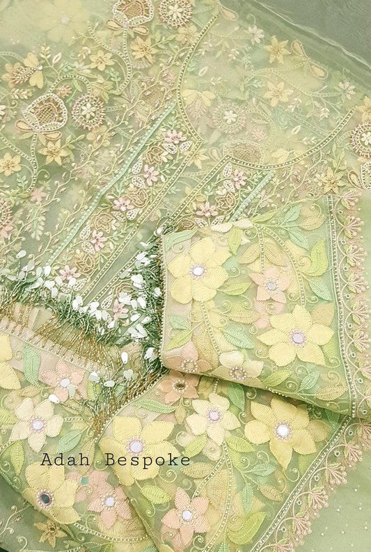 Chikankari Designer Organza Suit - Adah Chikankari