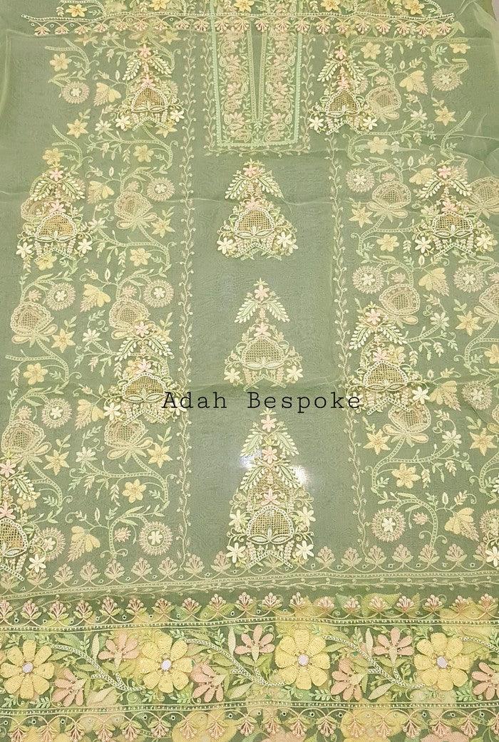 Chikankari Designer Organza Suit - Adah Chikankari