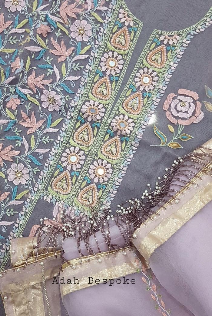 Chikankari Designer Organza Suit - Adah Chikankari