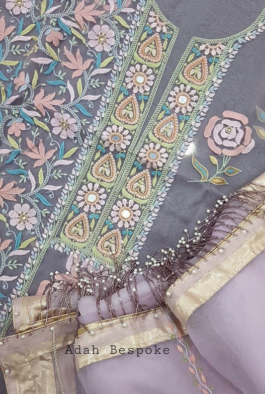 Chikankari Designer Organza Suit - Adah Chikankari