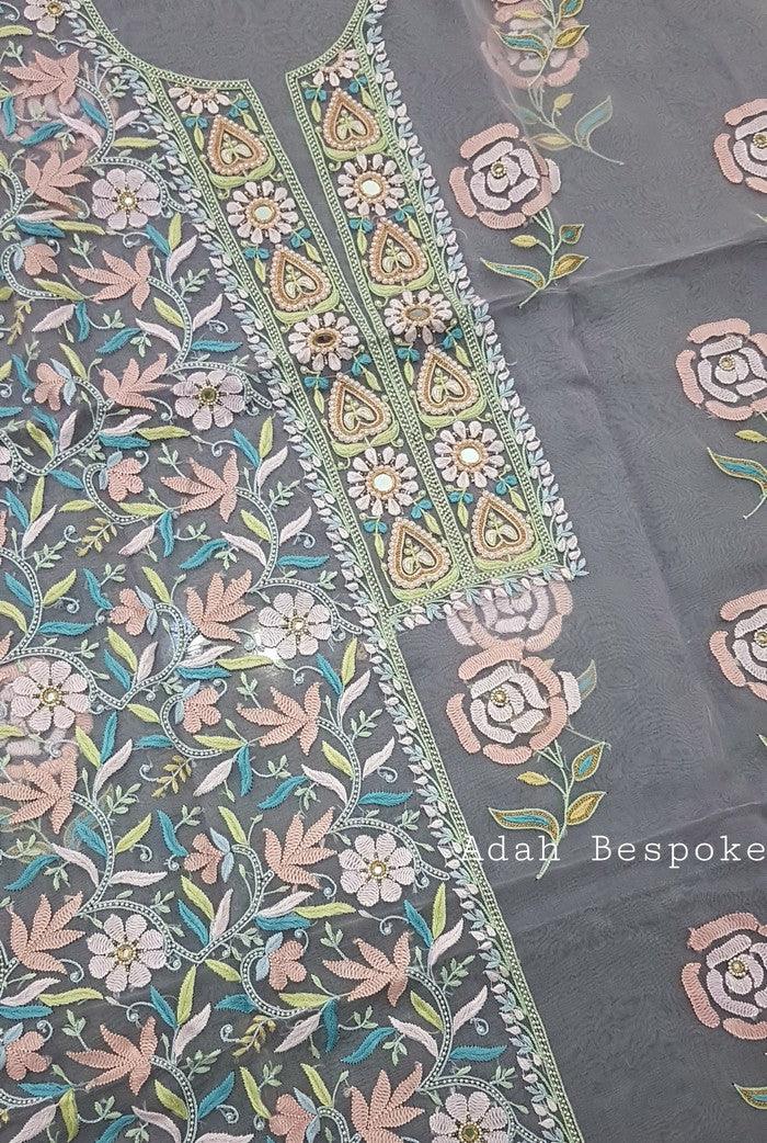 Chikankari Designer Organza Suit - Adah Chikankari