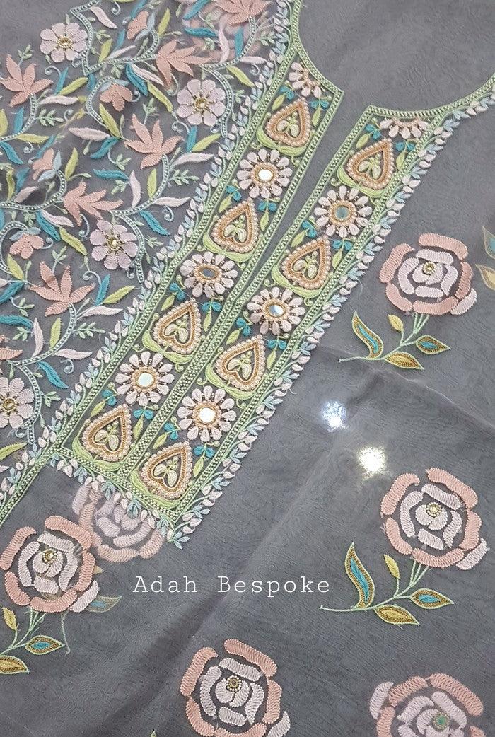 Chikankari Designer Organza Suit - Adah Chikankari