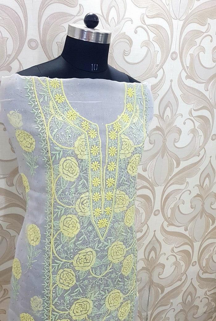 Chikankari Pure Organza Silk ( Multicolored ) - Adah Chikankari