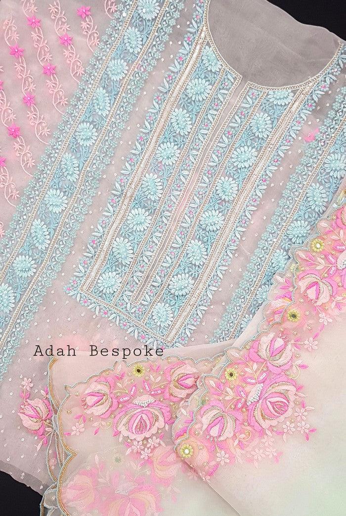 Chikankari Designer Organza Suit - Adah Chikankari