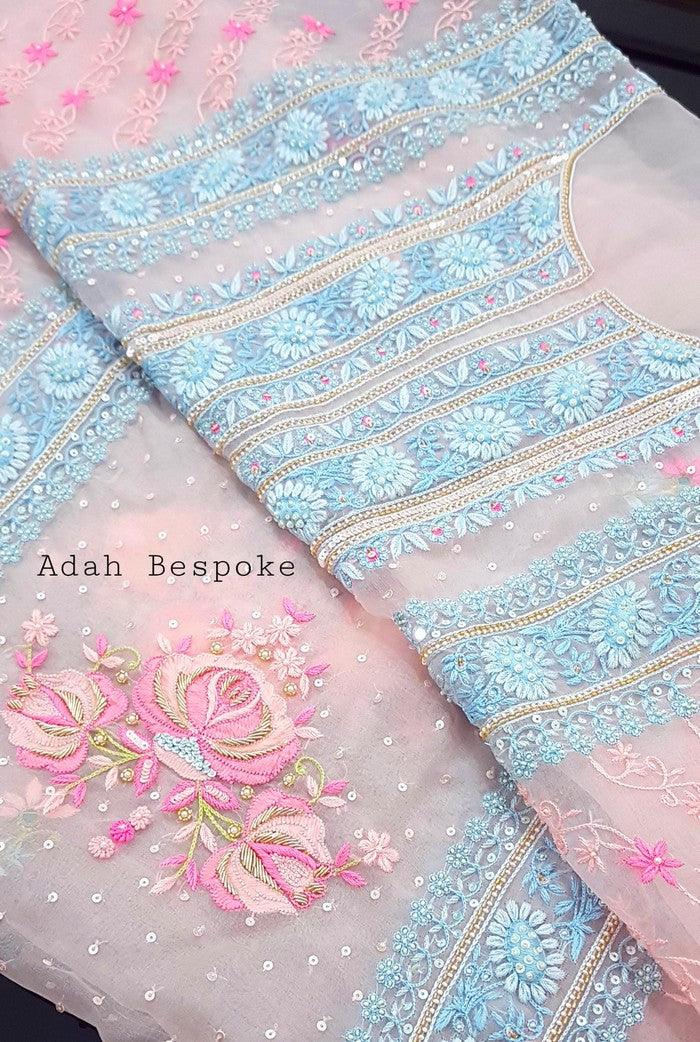 Chikankari Designer Organza Suit - Adah Chikankari