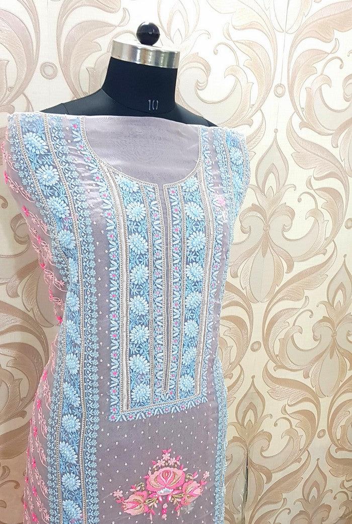 Chikankari Designer Organza Suit - Adah Chikankari