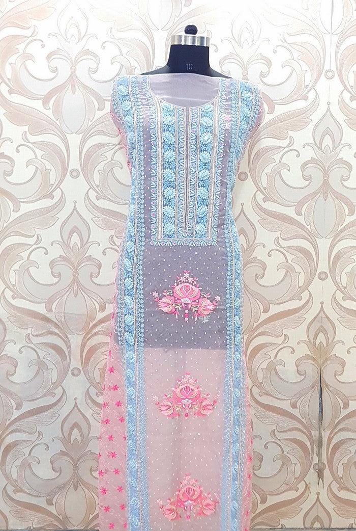 Chikankari Designer Organza Suit - Adah Chikankari