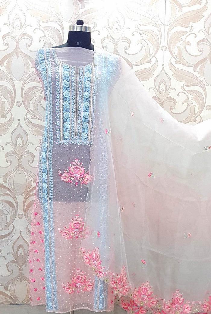 Chikankari Designer Organza Suit - Adah Chikankari
