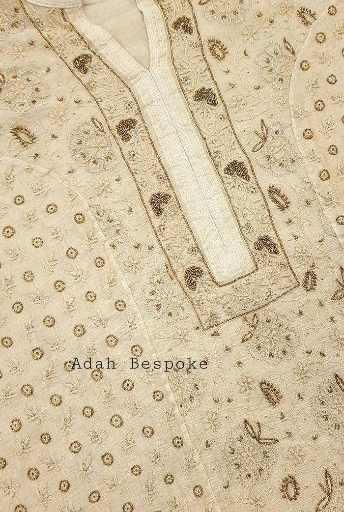 Tissue Silk Designer Suit ( Pearl & Cutdana ) - Adah Chikankari