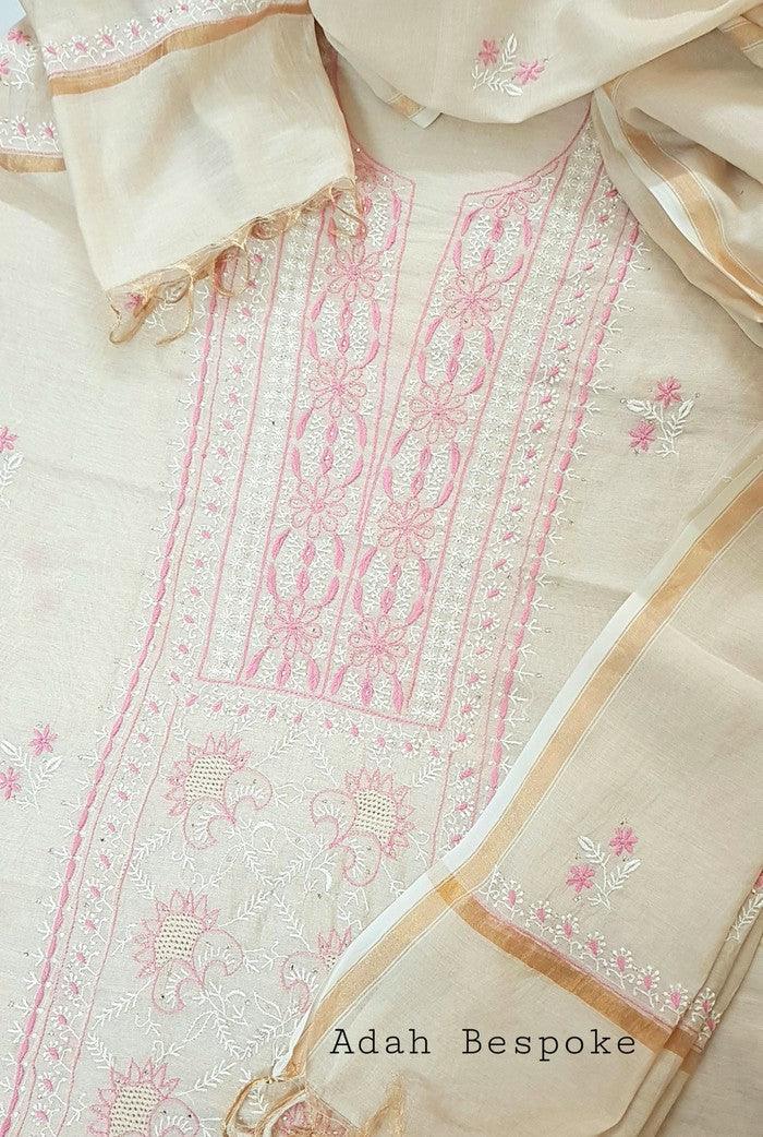Tissue Silk Designer Suit ( Kurta & Dupatta ) - Adah Chikankari