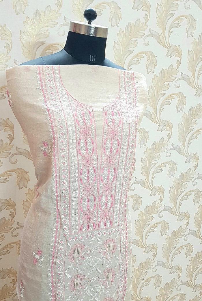 Tissue Silk Designer Suit ( Kurta & Dupatta ) - Adah Chikankari