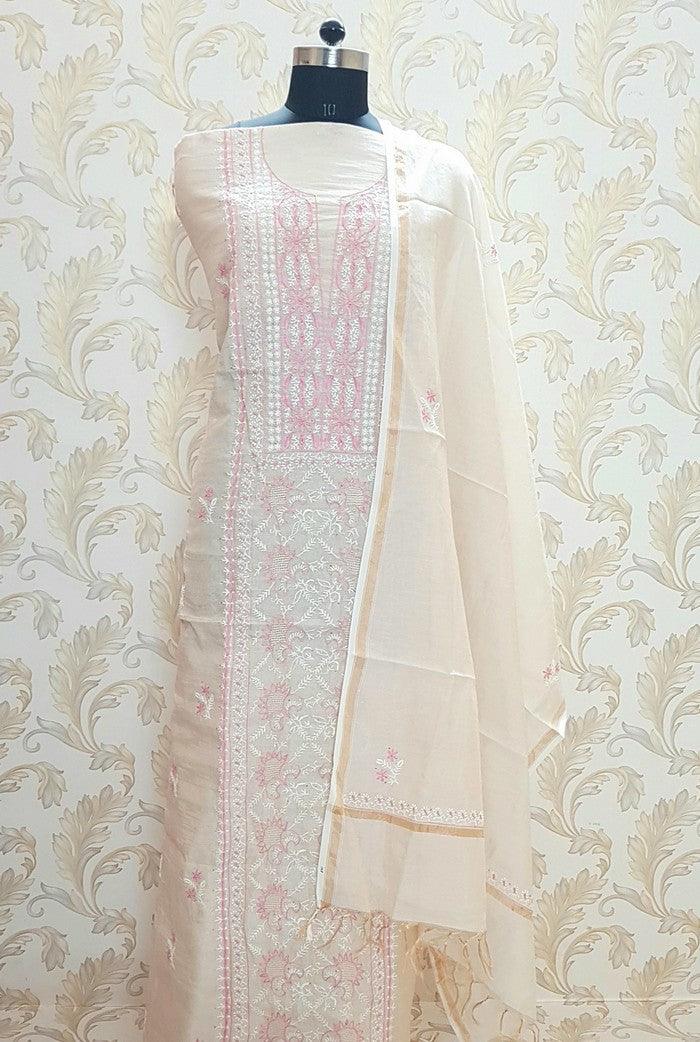 Tissue Silk Designer Suit ( Kurta & Dupatta ) - Adah Chikankari