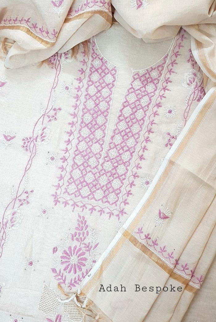 Tissue Silk Designer Suit ( Kurta & Dupatta ) - Adah Chikankari