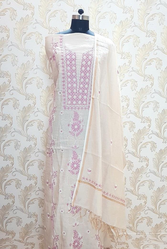 Tissue Silk Designer Suit ( Kurta & Dupatta ) - Adah Chikankari