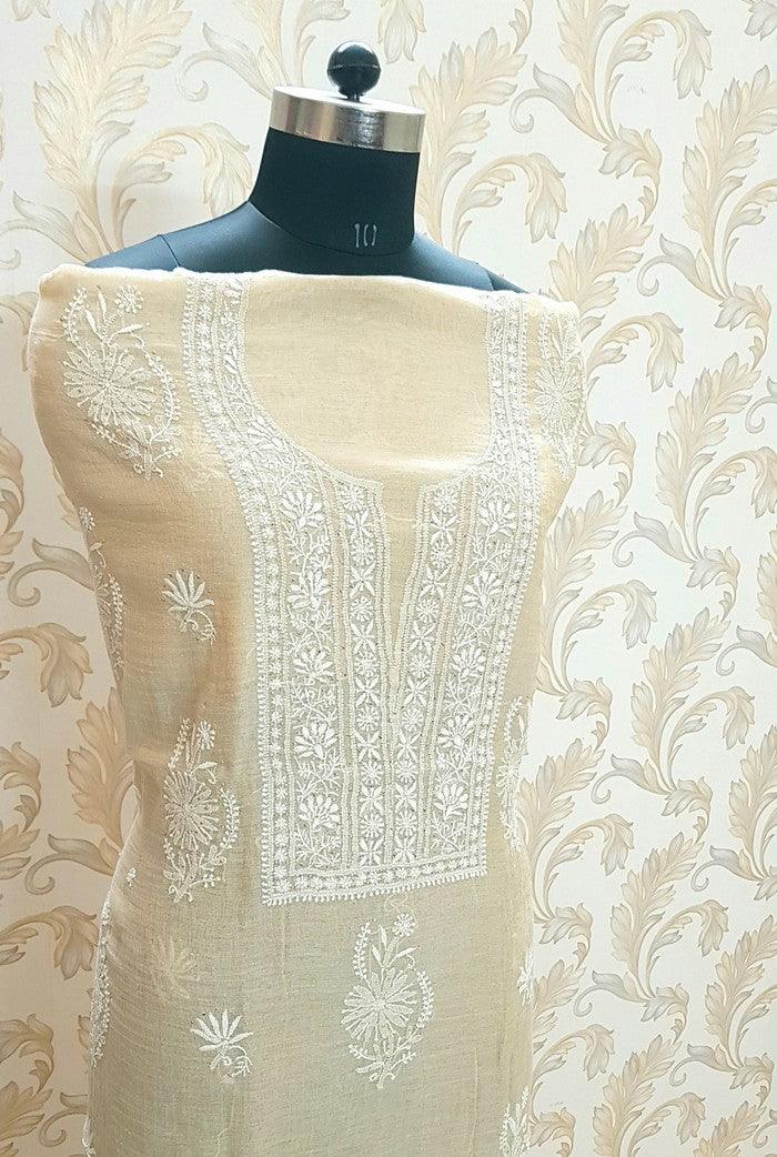 Chikankari Tissue Silk Suit ( Kurta & Dupatta ) - Adah Chikankari
