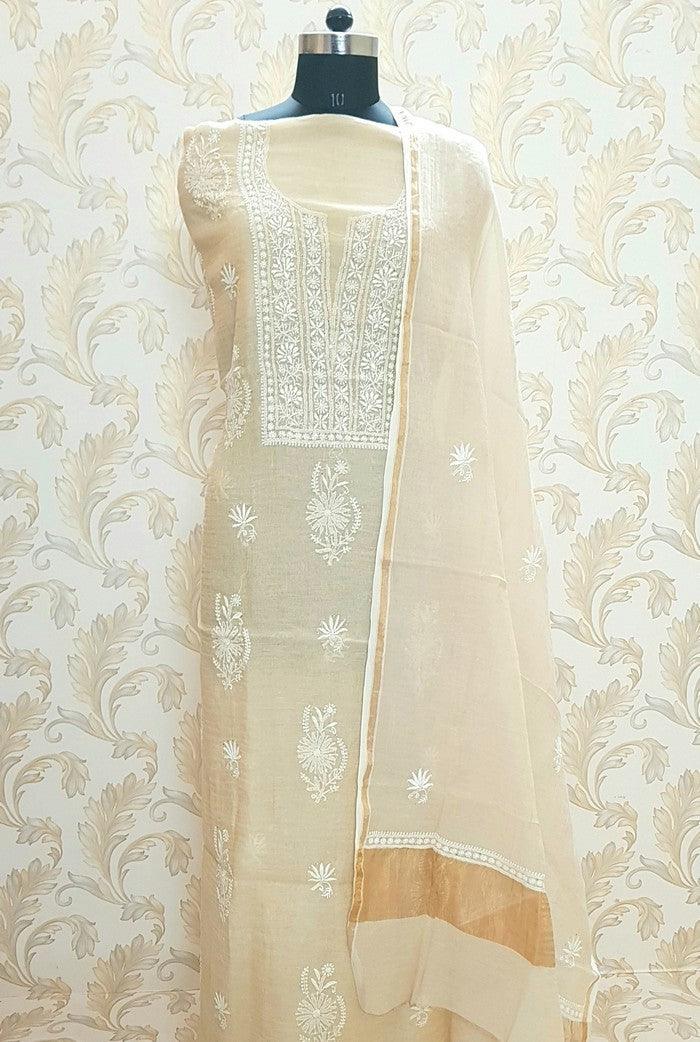 Chikankari Tissue Silk Suit ( Kurta & Dupatta ) - Adah Chikankari