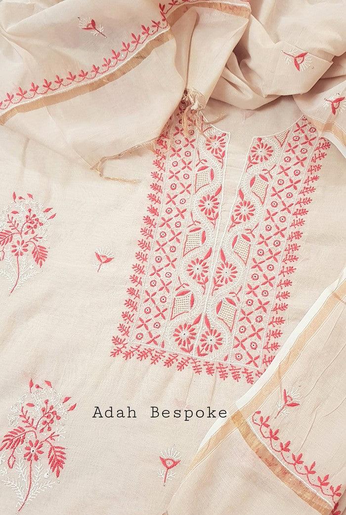 Tissue Silk Designer Suit ( Kurta & Dupatta ) - Adah Chikankari