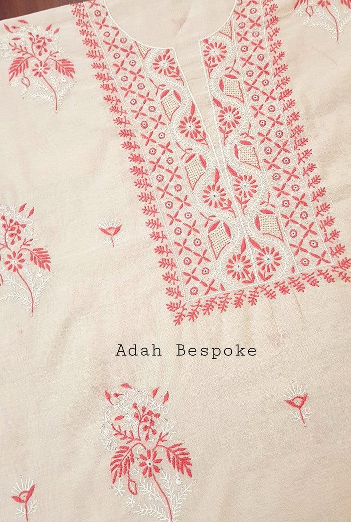 Tissue Silk Designer Suit ( Kurta & Dupatta ) - Adah Chikankari