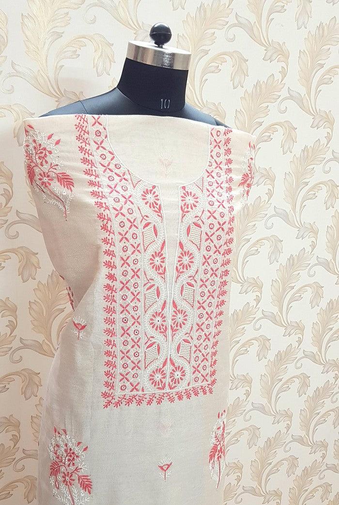 Tissue Silk Designer Suit ( Kurta & Dupatta ) - Adah Chikankari