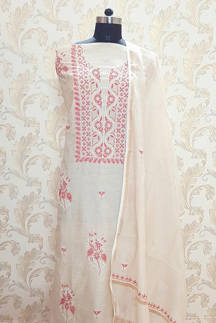 Tissue Silk Designer Suit ( Kurta & Dupatta ) - Adah Chikankari